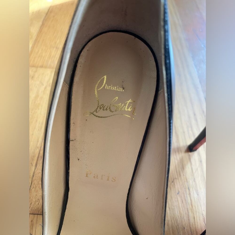 Christian Louboutin MOIRA 120 Black Patent Platform Pumps Cut Out Sz 38 - Picture 7 of 9